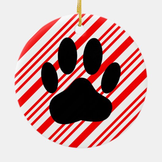 Dog Pawprint Candy Cane Ceramic Ornament (Achterkant)