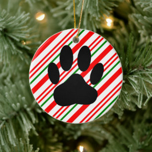 Dog Pawprint Candy Cane Keramisch Ornament
