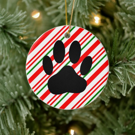 Dog Pawprint Candy Cane Keramisch Ornament (Boom)