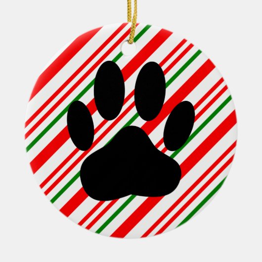 Dog Pawprint Candy Cane Keramisch Ornament (Voorkant)
