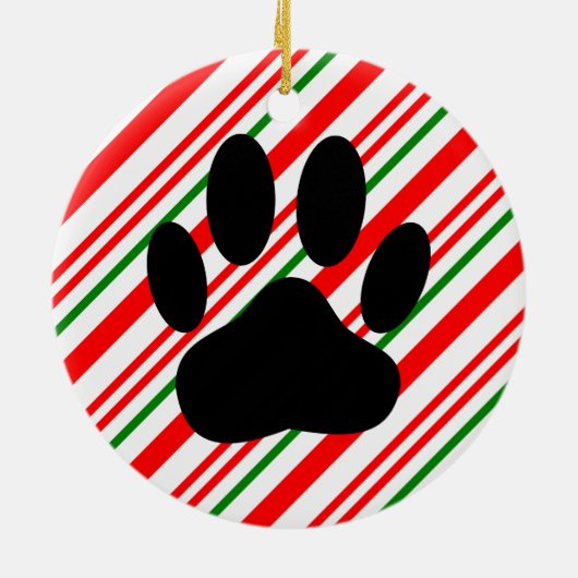 Dog Pawprint Candy Cane Keramisch Ornament (Achterkant)