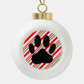 Dog Pawprint Candy Cane Keramische Bal Ornament (Voorkant)