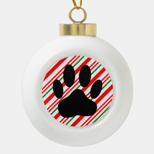 Dog Pawprint Candy Cane Keramische Bal Ornament (Voorkant)