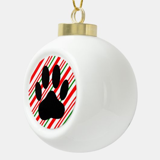Dog Pawprint Candy Cane Keramische Bal Ornament (Rechts)
