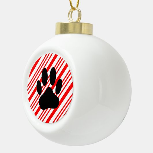 Dog Pawprint Candy Cane Keramische Bal Ornament (Rechts)
