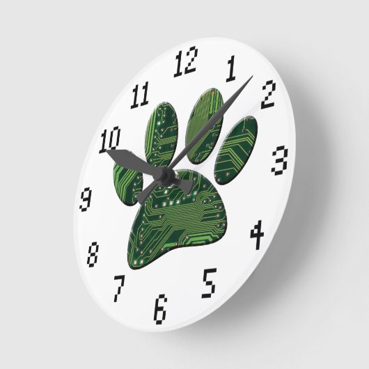 Dog Pawprint Electronic Circuit Board Ronde Klok (Hoek)