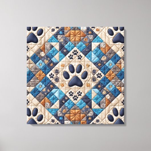 Dog Pawprint Quilt Design Canvas Afdruk (Voorkant)