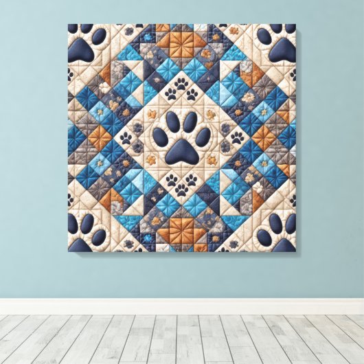 Dog Pawprint Quilt Design Canvas Afdruk (Insitu (Houten vloer))