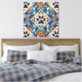 Dog Pawprint Quilt Design Canvas Afdruk (Insitu (Slaapkamer))