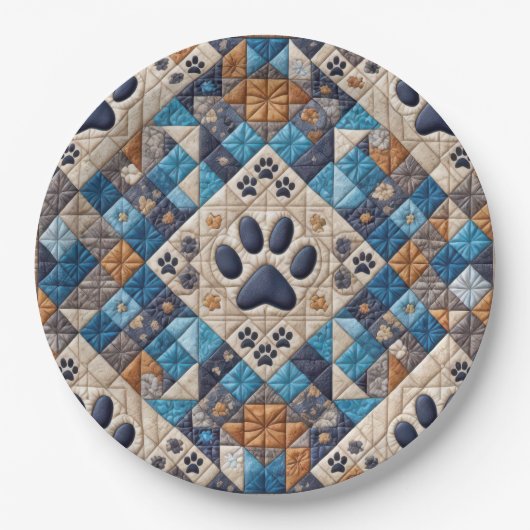 Dog Pawprint Quilt Design Papieren Bordje (Voorkant)