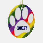 Dog Pawprint Rainbow Waterverf Aangepaste naam Keramisch Ornament (Rechts)