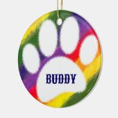 Dog Pawprint Rainbow Waterverf Aangepaste naam Keramisch Ornament (Links)
