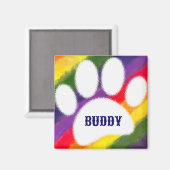 Dog Pawprint Rainbow Waterverf Aangepaste naam Magneet (Voorkant / Achterkant)