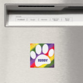Dog Pawprint Rainbow Waterverf Aangepaste naam Magneet (Insitu (Vaatwasser))