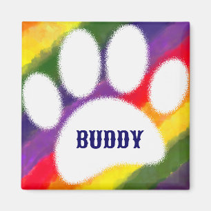 Dog Pawprint Rainbow Waterverf Aangepaste naam Magneet