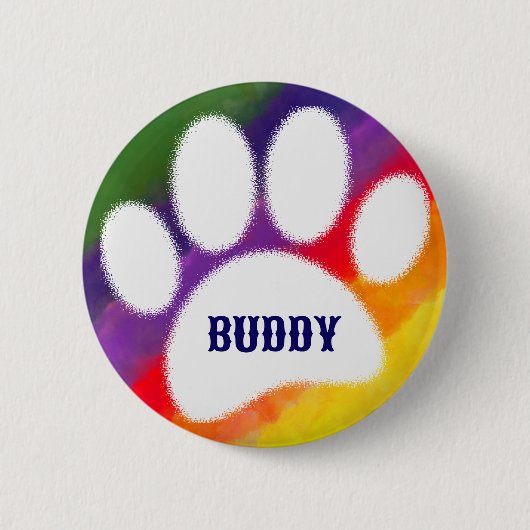 Dog Pawprint Rainbow Waterverf Aangepaste naam Ronde Button 5,7 Cm (Voorkant)