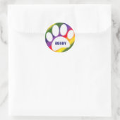 Dog Pawprint Rainbow Waterverf Aangepaste naam Ronde Sticker (Tas)
