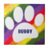 Dog Pawprint Rainbow Waterverf Aangepaste naam Tegeltje (Voorkant)