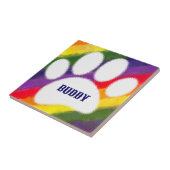 Dog Pawprint Rainbow Waterverf Aangepaste naam Tegeltje (Zijkant)