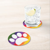 Dog Pawprint Rainbow Waterverf Ronde Kartonnen Onderzetter (Insitu)