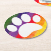 Dog Pawprint Rainbow Waterverf Ronde Kartonnen Onderzetter (Gebogen)