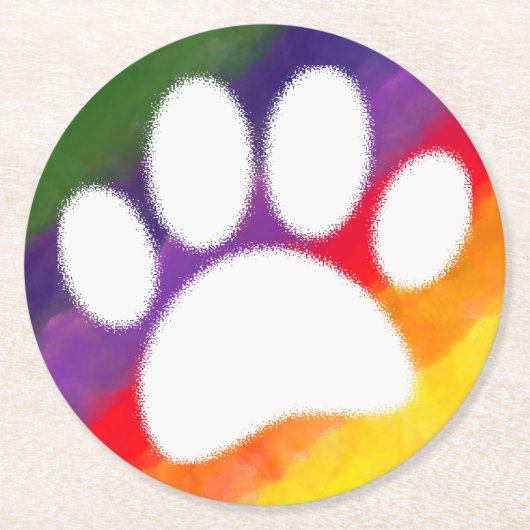 Dog Pawprint Rainbow Waterverf Ronde Kartonnen Onderzetter (Voorkant)