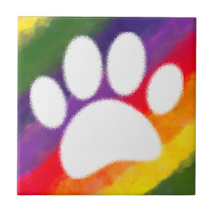 Dog Pawprint Rainbow Waterverf Tegeltje