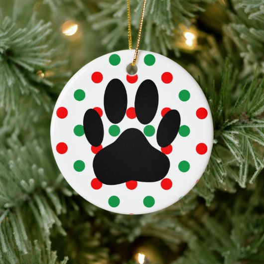 Dog Pawprint Red Green Polka Dots Keramisch Ornament (Boom)