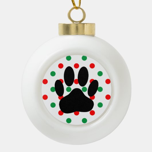 Dog Pawprint Red Green Polka Dots Keramische Bal Ornament (Voorkant)