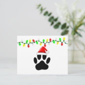 Dog Pawprint Santa Hat Christmas Lights Feestdagenkaart (Staand voorkant)