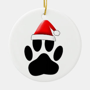 Dog Pawprint Santa Hat Keramisch Ornament