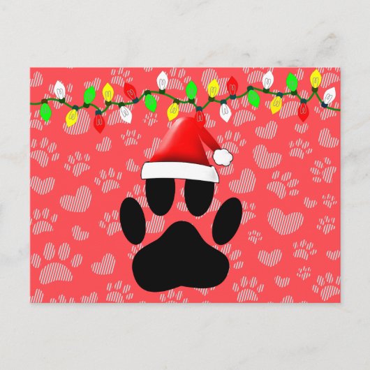 Dog Pawprint Santa Hat-kerstlampjes Feestdagenkaart (Voorkant)
