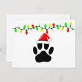 Dog Pawprint Santa Hat-kerstlampjes Feestdagenkaart (Voorkant / Achterkant)
