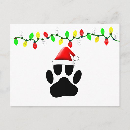 Dog Pawprint Santa Hat-kerstlampjes Feestdagenkaart (Voorkant)