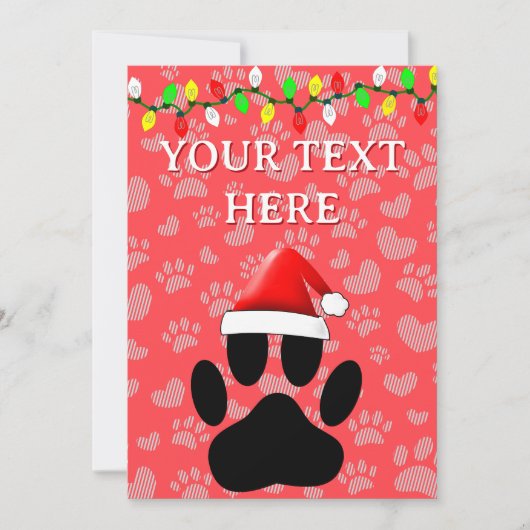 Dog Pawprint Santa Hat-kerstlampjes Feestdagenkaart (Voorkant)