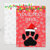 Dog Pawprint Santa Hat-kerstlampjes Feestdagenkaart (Voorkant / Achterkant)