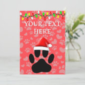 Dog Pawprint Santa Hat-kerstlampjes Feestdagenkaart (Staand voorkant)