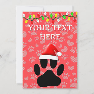Dog Pawprint Santa Hat-kerstlampjes Feestdagenkaart