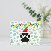 Dog Pawprint Santa Hat-kerstlampjes Feestdagenkaart (Staand voorkant)