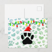 Dog Pawprint Santa Hat-kerstlampjes Feestdagenkaart (Voorkant / Achterkant)