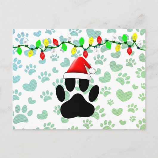 Dog Pawprint Santa Hat-kerstlampjes Feestdagenkaart (Voorkant)