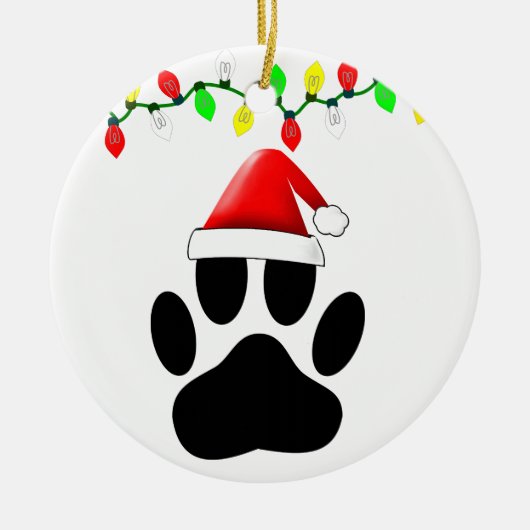 Dog Pawprint Santa Hat-kerstlampjes Keramisch Ornament (Voorkant)