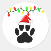 Dog Pawprint Santa Hat-kerstlampjes Ronde Sticker (Voorkant)