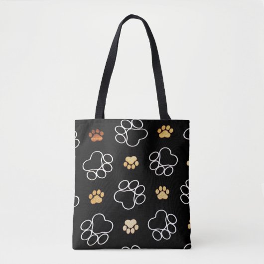 Dog Pawprint Tracks Black Canvas tas (Voorkant)