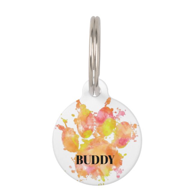 Dog Pawprint Waterverf Huisdierpenning (Voorkant)