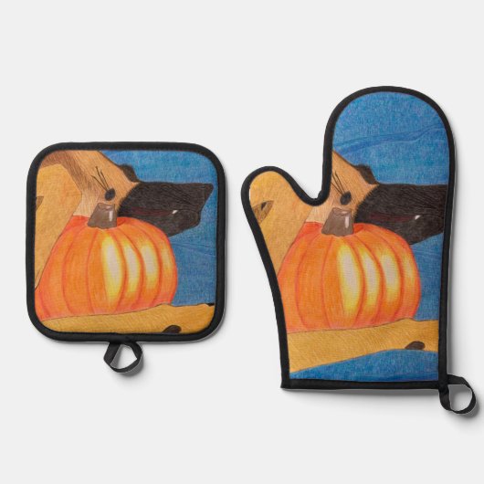 Dog paws and pumpkin oven mitt & pot holder set (Voorkant)