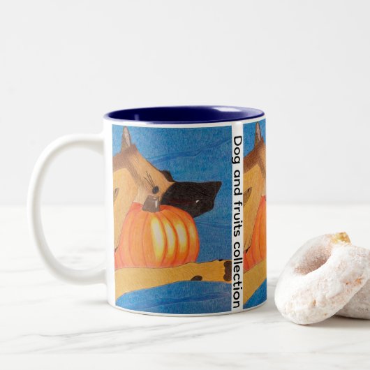 Dog paws and pumpkin Two-Tone coffee mug Tweekleurige Koffiemok (Met donut)