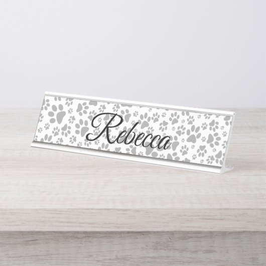 Dog Paws Black and White Polka Dot Bureau Naambordje (Voorkant)