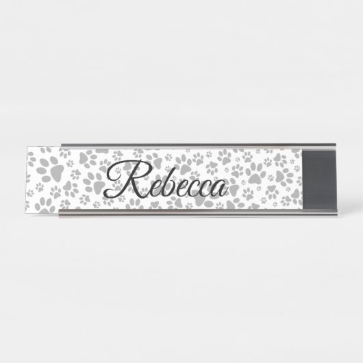 Dog Paws Black and White Polka Dot Bureau Naambordje (Voorkant)