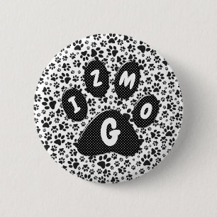Dog Paws Black and White Polka Dot Button
